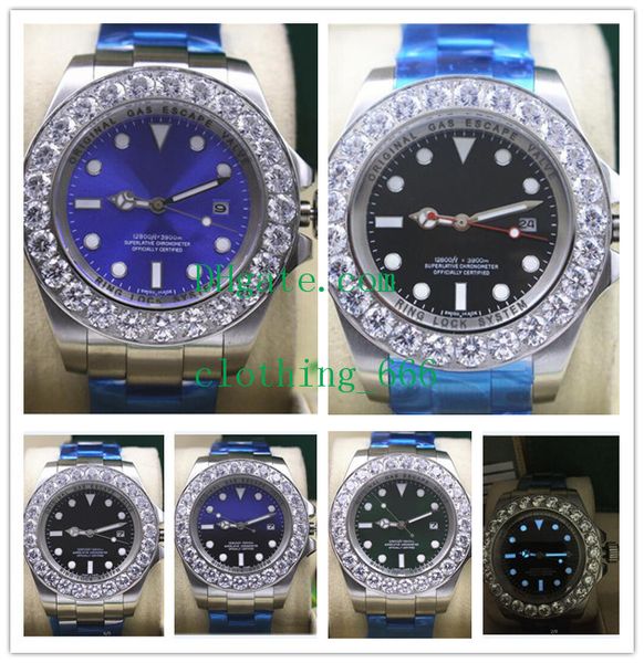 

men's watches 116660 44mm automatic mechanical bigger diamond bezel black blue dial stainless steel bracelet luxury wristwatches, Slivery;brown