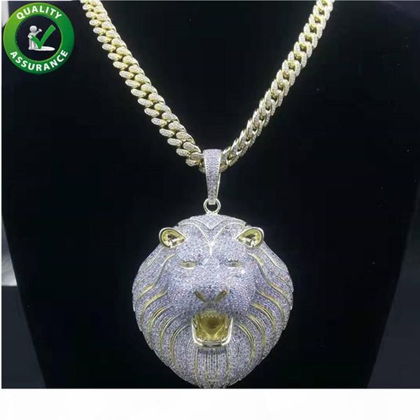 

hip hop bling chains jewelry men iced out pendant luxury designer necklace mens gold chain pendants diamond cuban link rapper fashion lion, Silver