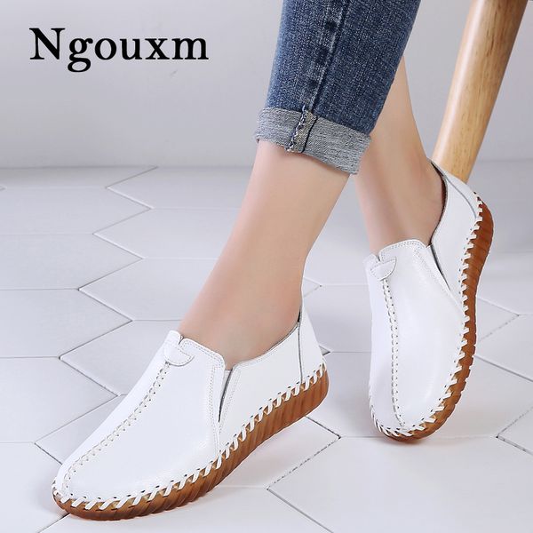 

ngouxm women's genuine leather shoes handmad new flat slip-on mother shoes woman loafers soft single casual flats women, Black