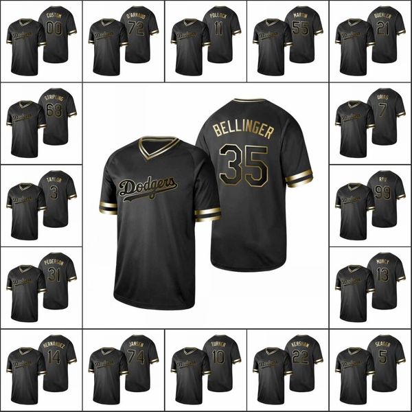 

los angeles d#35 cody bellinger 10 justin turner 22 clayton kershaw s-6xl women youth black golden jersey custom stitched any name number