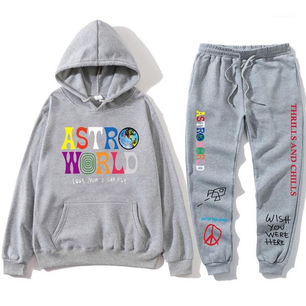 

mens tracksuits hooded collar long sweat pants mens sports suits fashion spring and autumn slim clothing travis scott astroworl, Gray