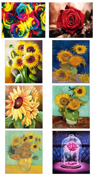 

5d diamond diy colorful roses blooming sunflower embroidery cross stitch mosaic full rhinestone oil painting wall art canvas home decor