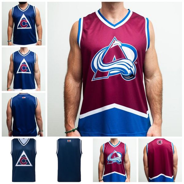 

colorado avalanche hockey tank blue red vest embroidery customize any number and name hocke jersey, Black