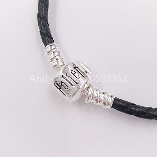 Autentici pendenti in argento sterling 925 Herry Poter Bracciale con ciondoli in pelle nera per ciondoli a cursore Adatto al regalo in stile gioielli con orso europeo HP00