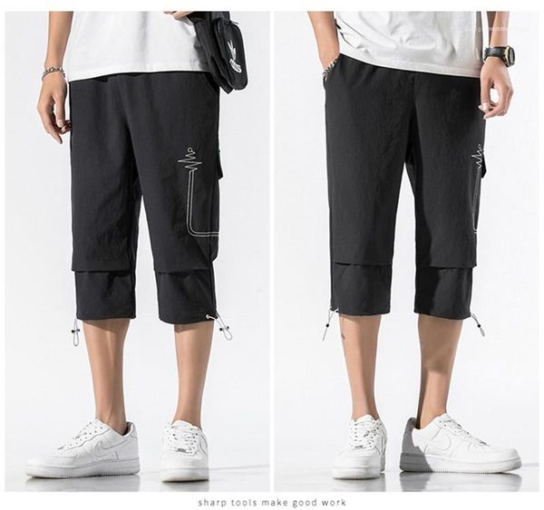 

capris pants casual pocket fashion mens pants mens designer summer patchwork pants embroidery loose sports drawstring, Black