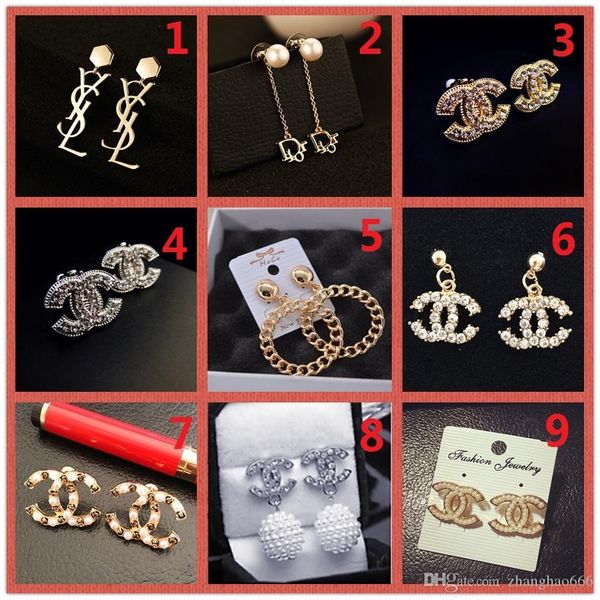 

wholesale price 14k classic designer pearl diamond earrings studs gold silver dangler jewelry accessories party gift a16, Golden;silver