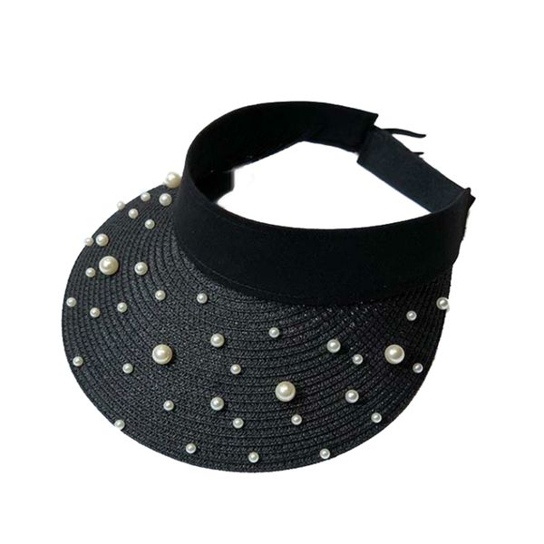 

summer women's fashion pearl empty visors beach straw sun protection cap visor hats female gorros, Blue;gray