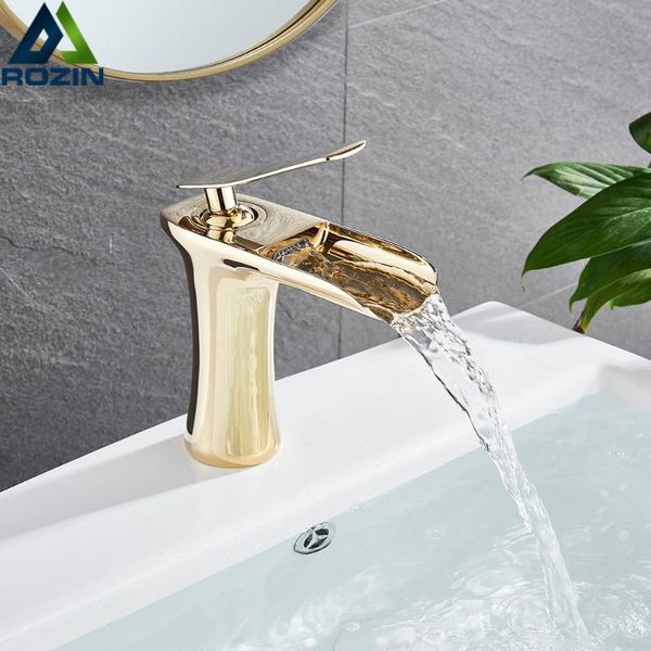 

golden waterfall bathroom faucet basin sink mixer faucet single handle bathroom kitchen cold and water tap chrome white tap