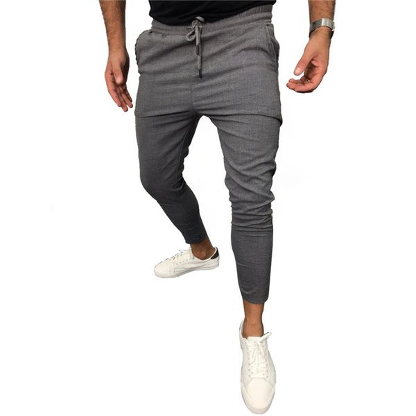

casual mens sports pants summer solid color drawstring pencil pants fashion men designer fitness jogger trousers, Black