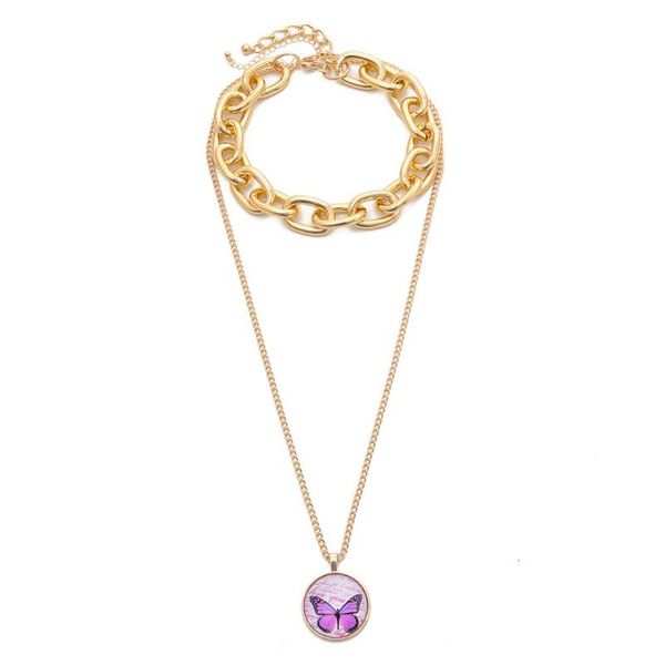 

vintage punk chain necklace retro women 2-layer letter butterfly round pendant choker chain necklace jewelry charms accessory, Silver