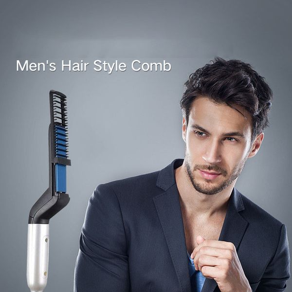 

hair brushes men's comb multifunctional brush beard straightener straighten straightening curler quick styler, Silver