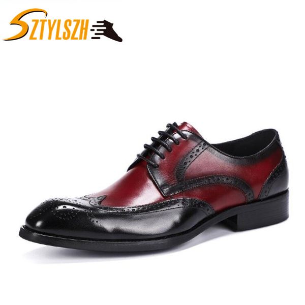 

new arrival italian genuine leather men brogue shoes men formal dress oxfords british style leather shoes zapatos hombre, Black