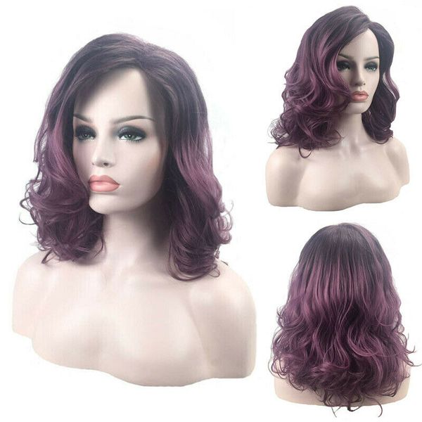 

ladies curly wavy full short wigs ombre natural synthetic hair party costume, Black