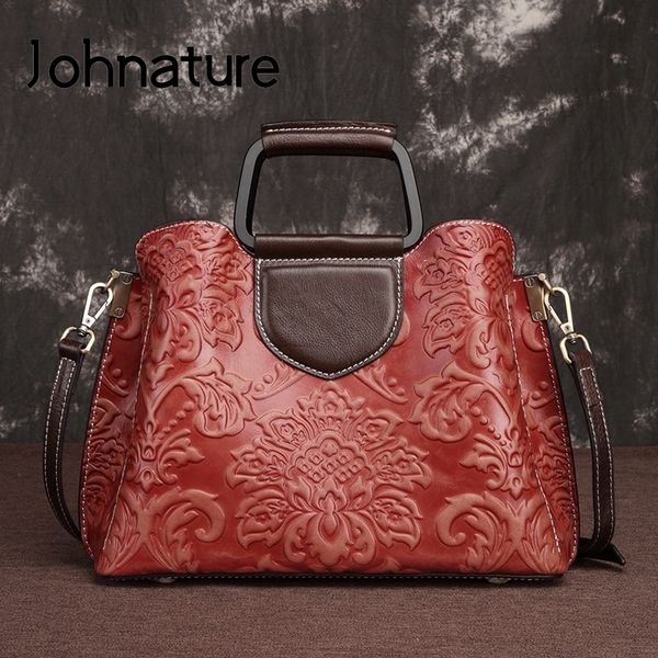 

johnature genuine leather large capacity casual women bag 2020 new vintage first layer cowhide shoulder bag female handbag