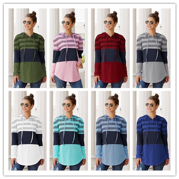 

autumn women clothes designer loose striped long sleeve hooded t shirt hoodies sweater fall fashion casual sports clothing 2020 e81804, Black