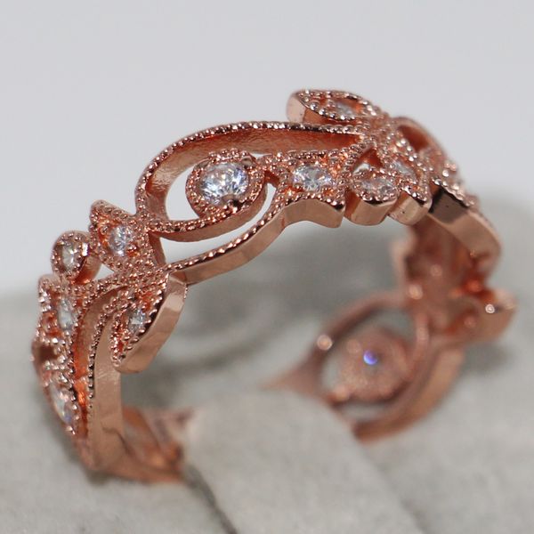 

size 5-10 luxury jewelry 925 sterling silver rose gold plated white sapphire cz diamond gemstones women wedding engagement flower ring gift, Slivery;golden