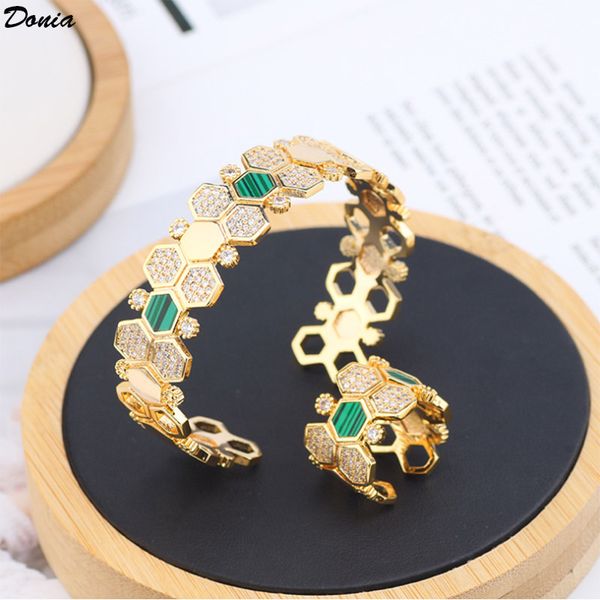 

donia ювелирных изделий партии европейской и американской моды гексагональной соты микро инкрустацией циркония браслет кольцо сценограф брас, Black