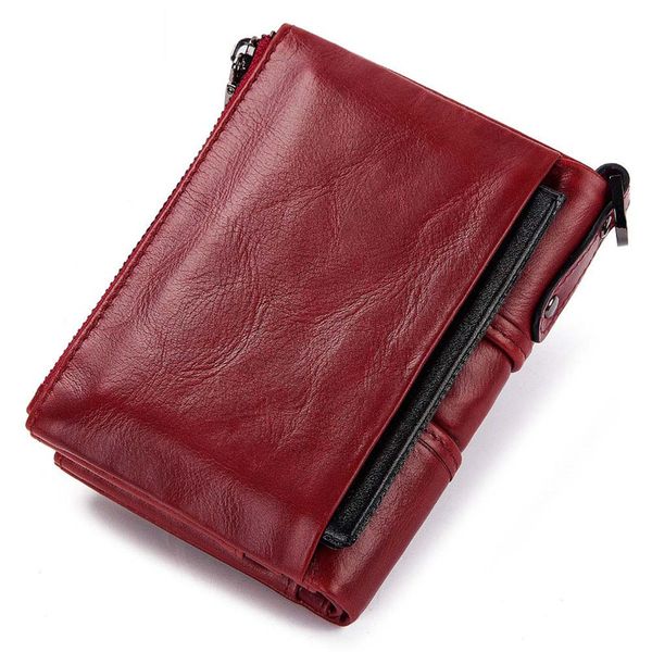

100% genuine leather women wallet female portomonee coin purse short male money bag quality designer male card small 2019, Red;black