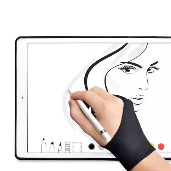 

refills 1 pcs universal drawing sweat proof artist 2 finger anti-fouling glove tablet painting supplies, Black;red