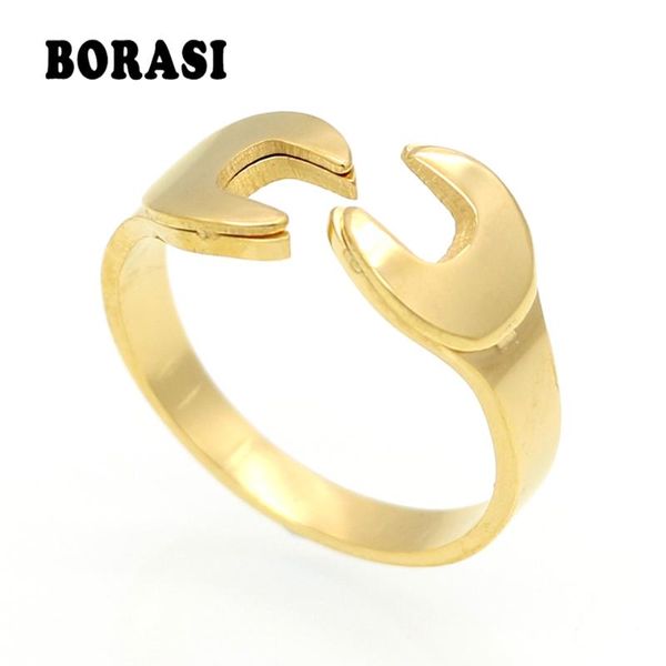 

latest design ring full size 316l titanium stainless steel punk biker wrench man and women rings jewelry, Golden;silver