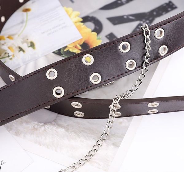 

punk belt women waist belts 2020 men adjustable double eyelet pu leather ceinture femme rock hip hop man jeans cintos04, Black;brown