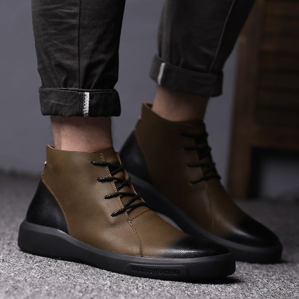 

new autumn winter shoes men boots genuine leather warm plush cold winter men ankle boots ins male footwear brand shoes ka1978, Black