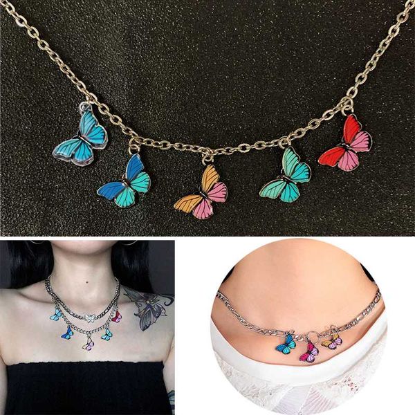

cute kawaii butterfly pendant necklace vintage stainless steel hip streetwear necklace wedding choker jewelry, Silver