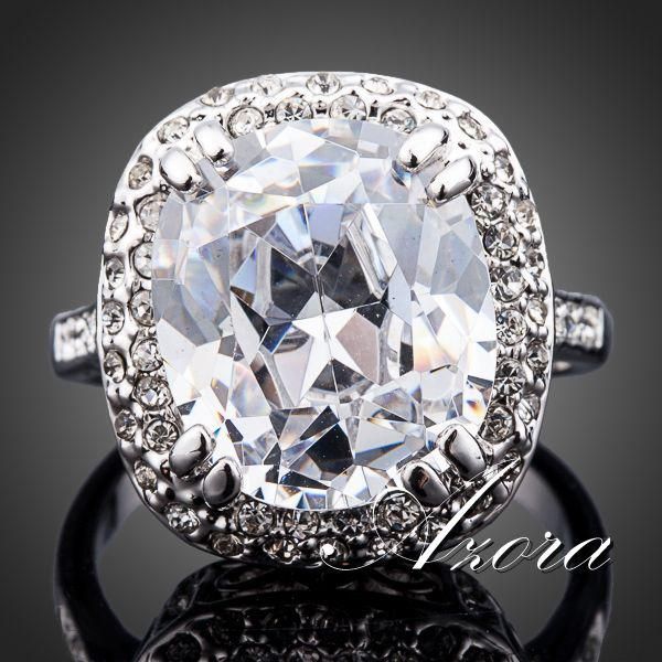 

ultra-big white gold plated royal oval cubic zirconia jewelry ring (azora tr0108, Golden;silver