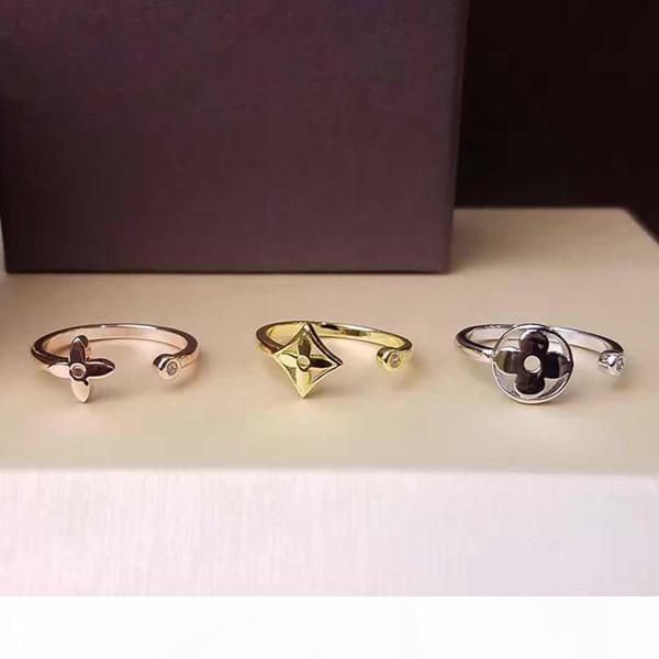 

brand flower design ring 316l titanium steel hollow flower three-tone three-piece ring women fashion 18k gold opening rings lover gift, Slivery;golden