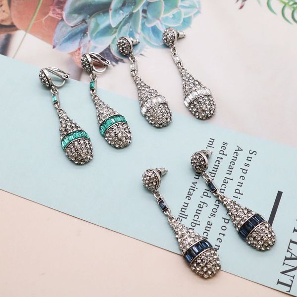 

stud rhinestone earrings pretty for women vintage, Golden;silver