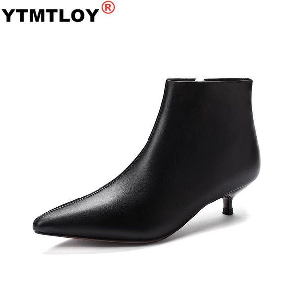 

boots women shoes pu leather ankle high heel pointed toe fashion winter zip zapatos black mujer