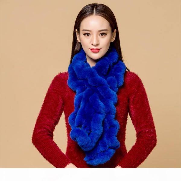 

zdfurs* fashion womens knitted rex rabbit fur scarves natural fur neckerchief winter real fur long wraps c18110801, Blue;gray