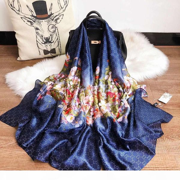 

fashionble designer silk scarf women luxury floral shawl scarf autumn long neck ring size 180x90cm with gift box optional, Blue;gray