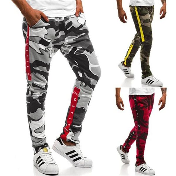 

men's casual overalls men's outdoor running pants fitness pants camouflage casual fashion, Black