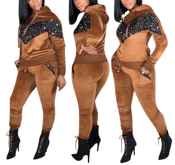 

ladies hoodie 2 piece pants sets women sequins autumn set women 2 piece outfits hooded tracksuit patchwork and pants sweatsuits a8241, White