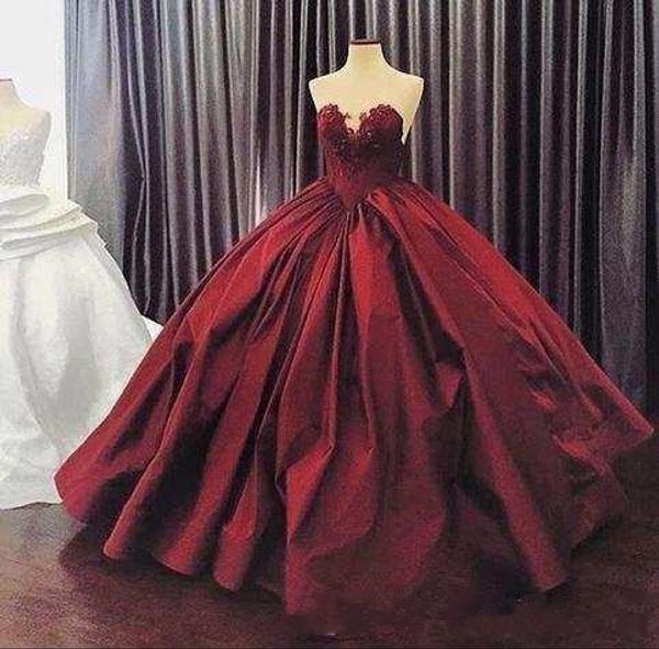 

Luxury Burgundy Quinceanera Dress Sweetheart Lace Satin Ball Gown Vintage Prom Dress Graduation Gowns Custom Size