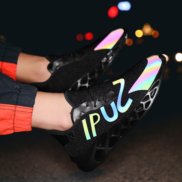 

coconut shoes reflective sneakers men trendy fashion casual flat personality flying woven tide shoes mesh summer pu lace-up, Black