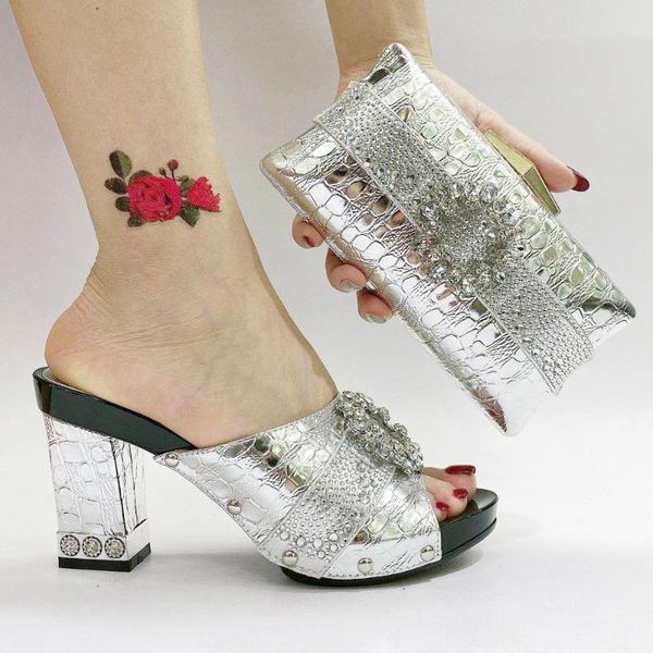 

plus size 41 42 43 44 african women high heels with purse set matching shoes and bags set square heeled slippers with purse bag, Black