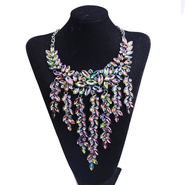 

women dance rhinestone necklace colorful choker necklace women vintage silvery pendant women's collier collar, Silver