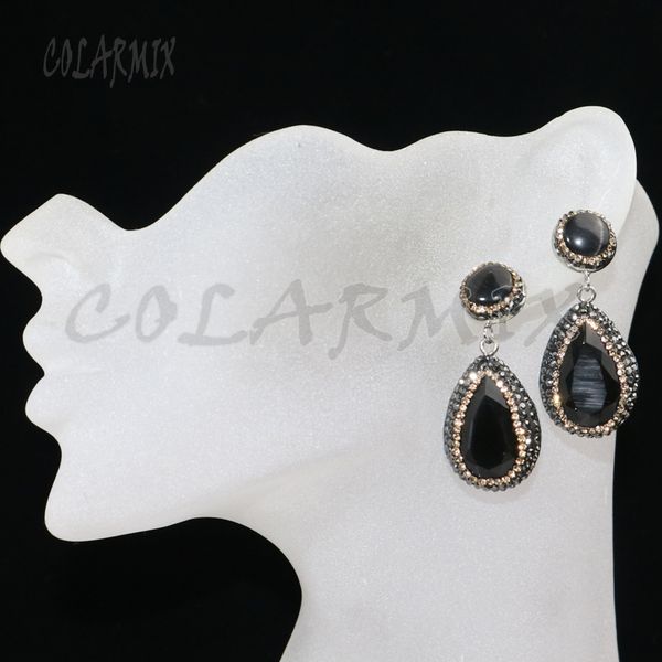 

6 pairs drop shape cat eyes stone earring pave rhinestone mix color stone jewelry earrings gift for lady 8037, Silver