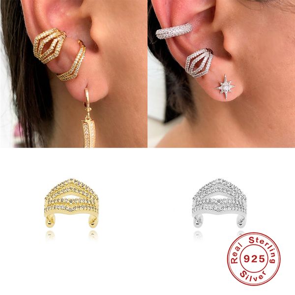 

s925 sterling silver hiphop punk cz clip earrings ear cuffs for woman valentine's day earcuff no pierced elegant fine earring