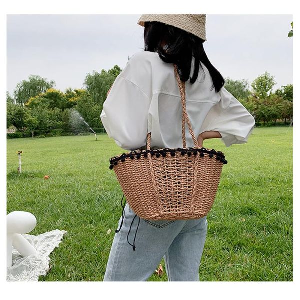 

hand knit handbag summer straw plait lady's trendy one-shoulder bag web celebrity ins basket women's bag