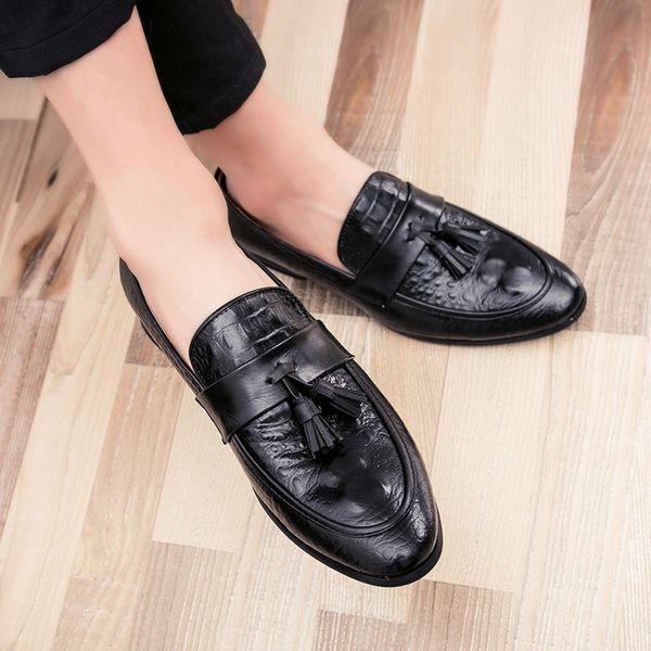 

mens pointed toe dress shoes famous tassel italian footwear male formal ballet flats fashion oxford shoes for men, Black