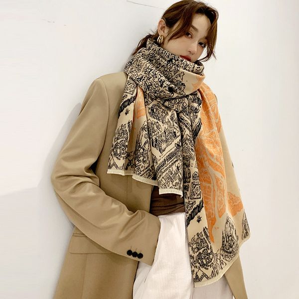 

scarves 2021 women winter scarf cashmere warm thick reversible print female blanket echarpe shawls and wraps, Blue;gray