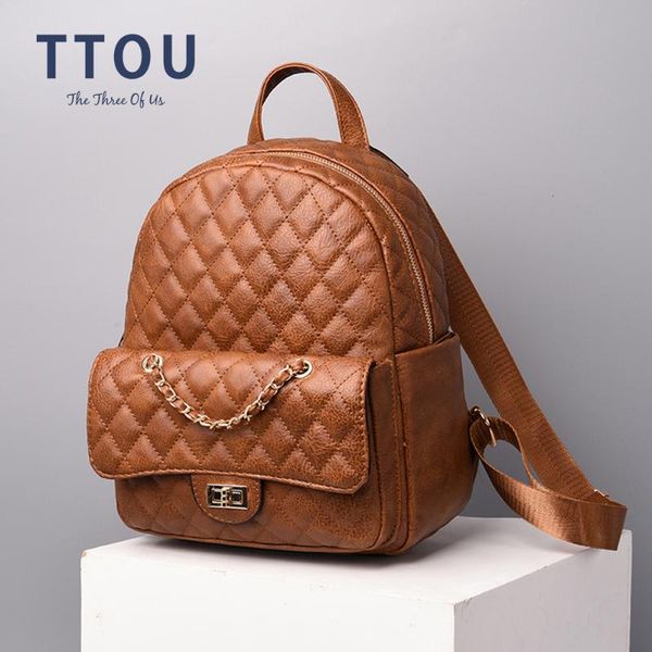 

ttou women backpack vintage classic plaid mini bagpack for teeages girls ladies quality leather school bag mochila