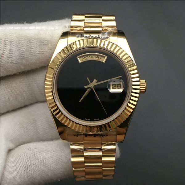

mens daydate watches full gold watch sweep automatic movement mechanical sapphire original clasp wristwatches 41mm, Slivery;brown