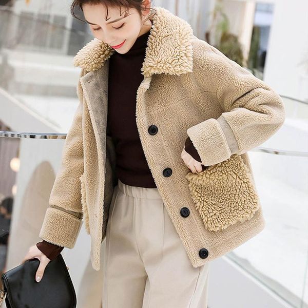 

women's fur & faux 2021 autumn winter warm clothing female jacket plush coat artificial fluffy fleece solid plus size s-xxl women', Black