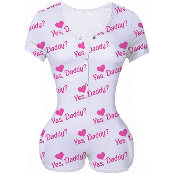 

women jumpsuits yes daddy letter printed pinky one piece rompers summer short sleeve slim shorts jumpsuits baddie bodysuit in 4 colors, Black;white