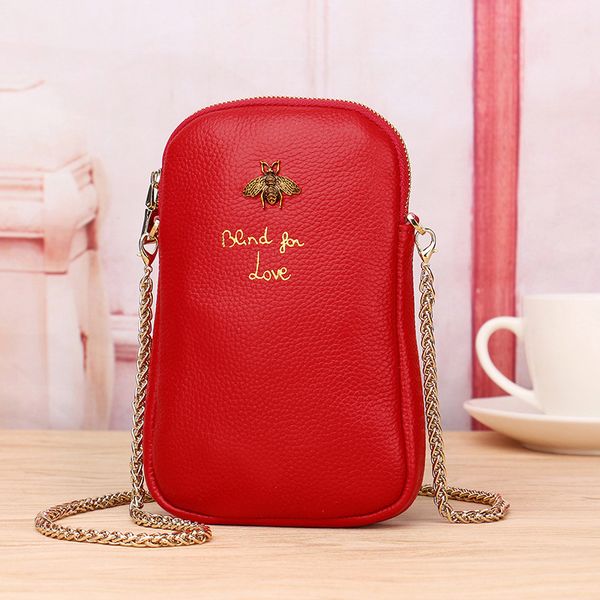 

red cell phone pocket small chain shoulder bag women crossbody bags genuine leather crossbody purse girl carry letter lady