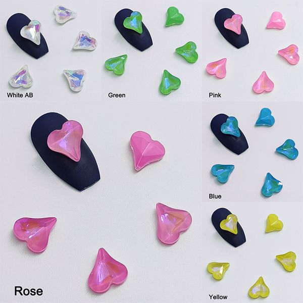

100pcs nail art rhinestone pointed bottom crooked peach heart mocha 8x9mm crystal glass 3d nail art diy decoration, Silver;gold